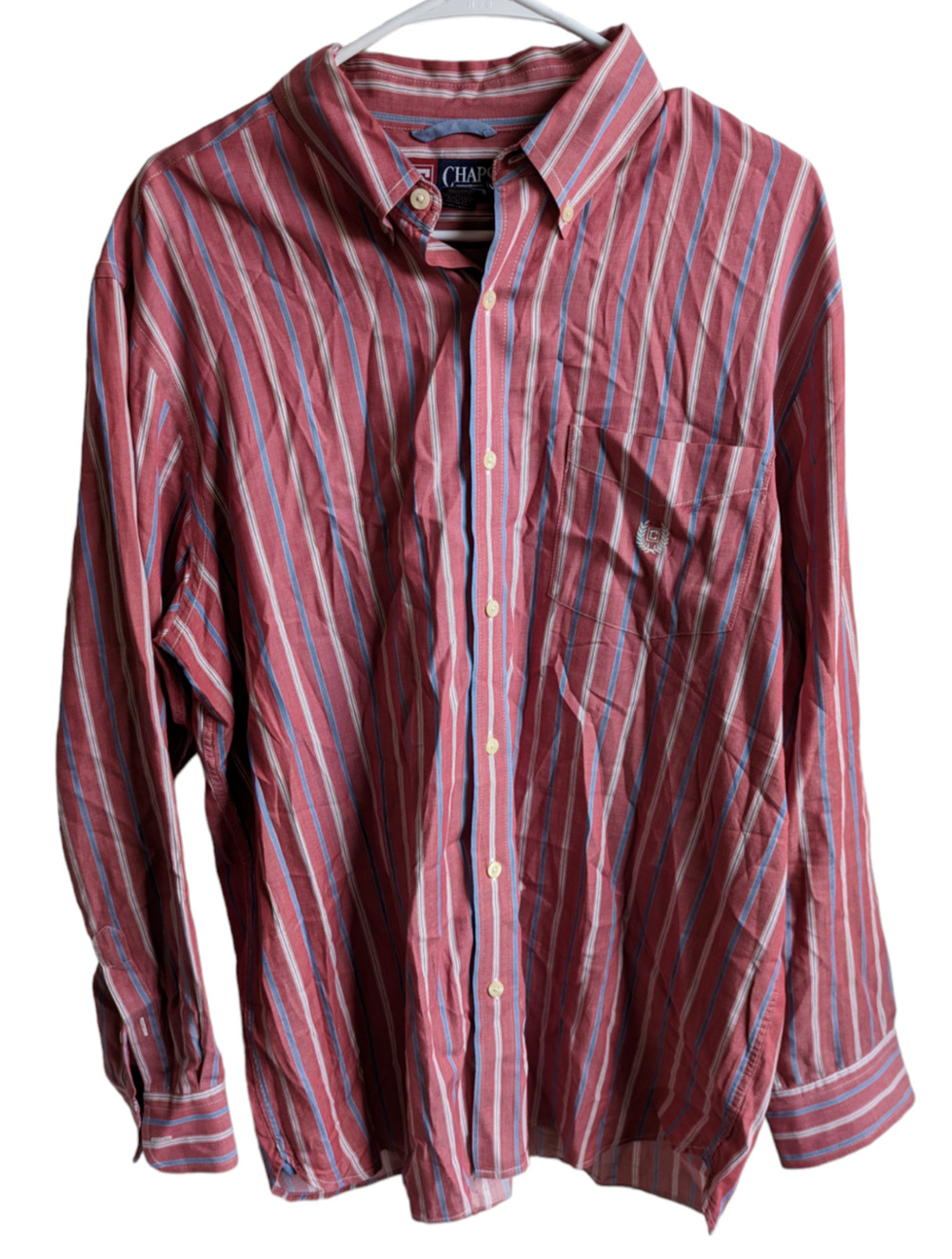 Chaps Ralph Lauren Mens Striped Long Sleeve Button Down Shirt Red Blue Large